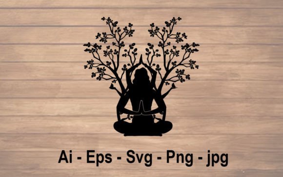Girl Meditation with Nature Silhouette: A Graphic for Brand Storytelling